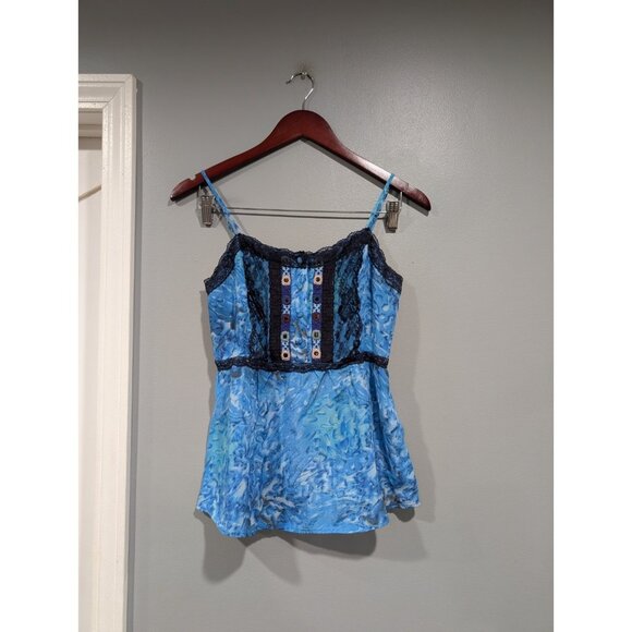 Free People Women's Blue Camisole Tank Straps Lace Trim Lightweight Boho Size 6 - Picture 1 of 16